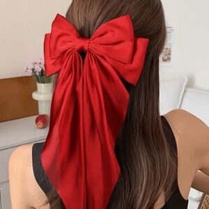 Elegant Large Red Hair Bow Big Satin with Clip for all hair non slip New